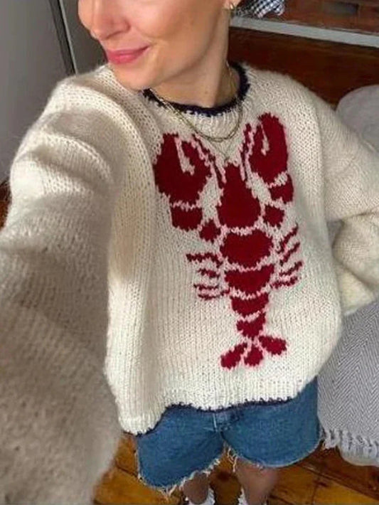 Cartoon Lobster Pattern Sweater