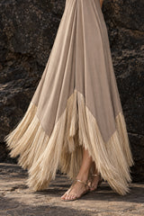 Halter Fringe Maxi Party Dress
