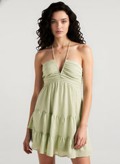 Solid V Neck Patchwork Cami Mini Dress