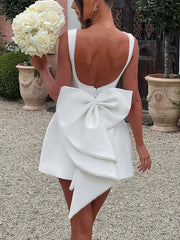 Pearl Embellished Bow Detail Mini Dress