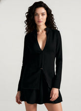 Stylish Solid Stand Collar Zipper Slim Long Sleeve Skirt Set