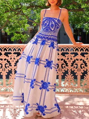 Painted Crochet Floral Print Unique Midi Dress