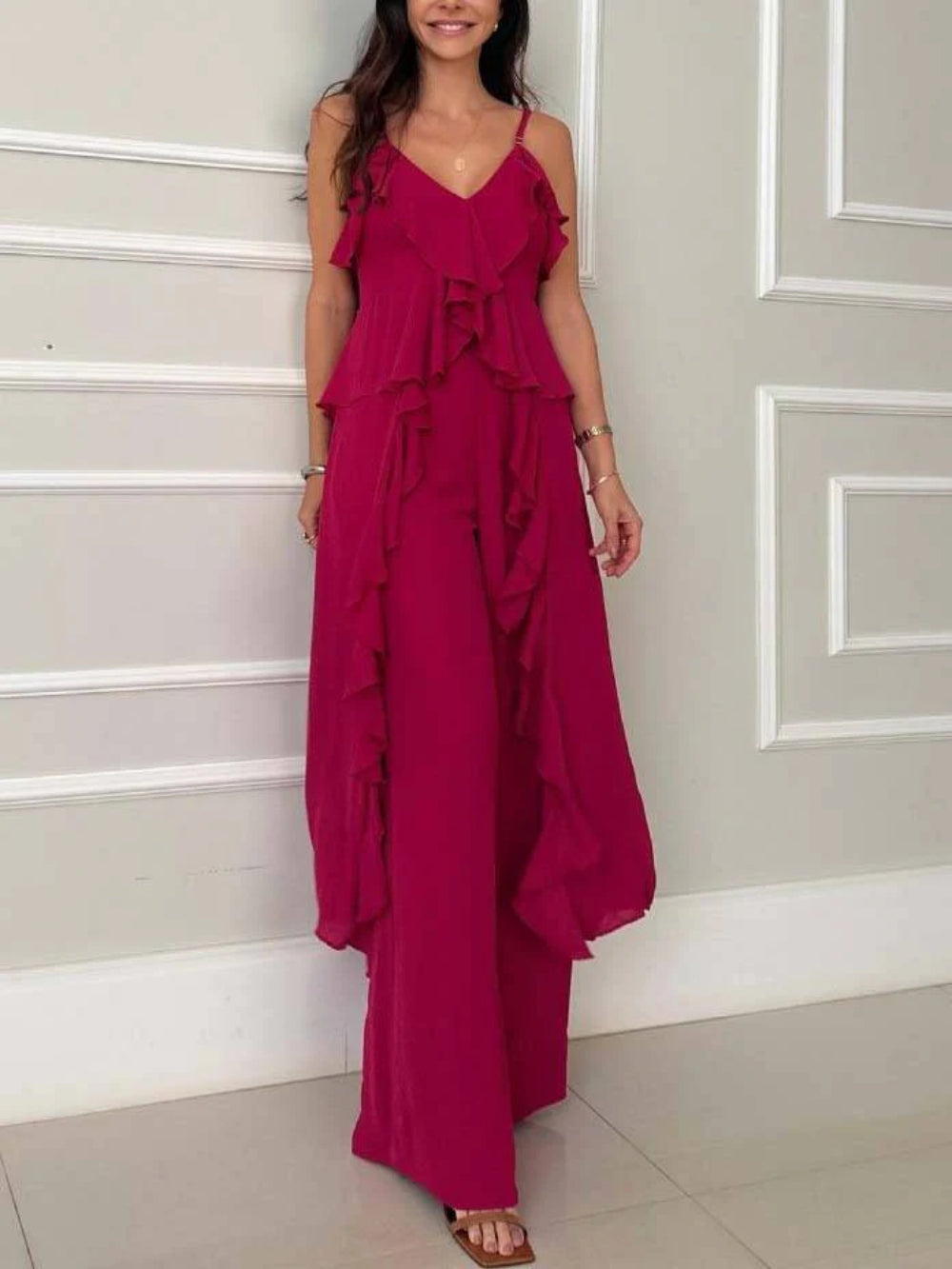 Ruffle Suspender Top Two-piece Set