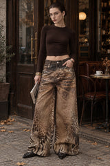 Leopard Zebra Print Wide Leg Jeans