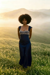Patchwork Rhinestone Ruched Elegant Maxi Dress