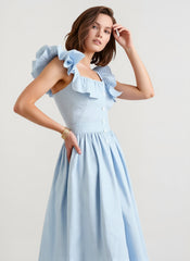 Ruffle Striped Square Collar Midi Dress