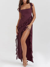 Fashion Sexy Ruffle Trim Color-Block Slit Dress