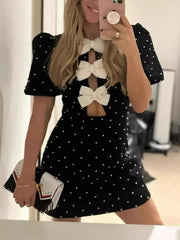 Sexy Hollow Puff Sleeve Mini Dress