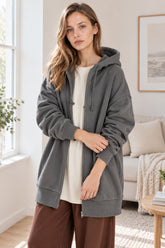 Color Hoodie Zipper Solid - Mid-length