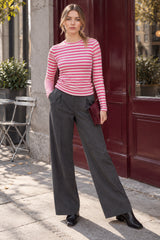 Arm Design Long Textured Pink Knit Striped Tee