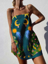 Printed Spaghetti Strap Backless Mini Dress