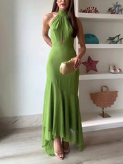 Halter Neck Asymmetric Home Maxi Dress