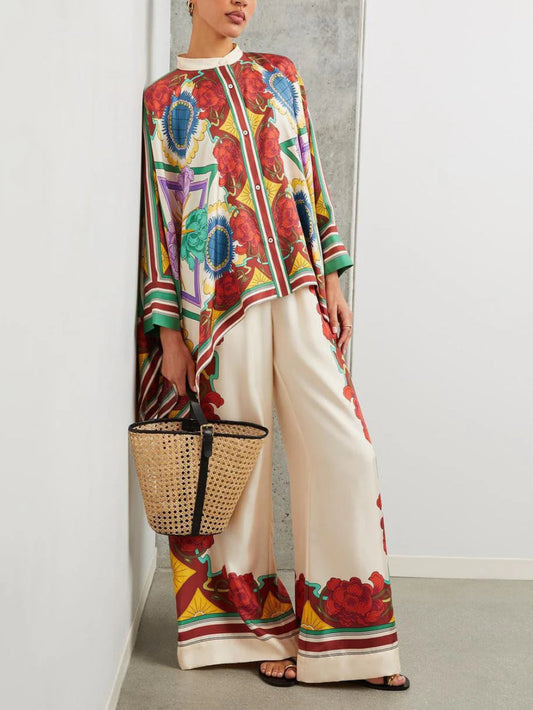 Floral Print Wide-Leg Pants