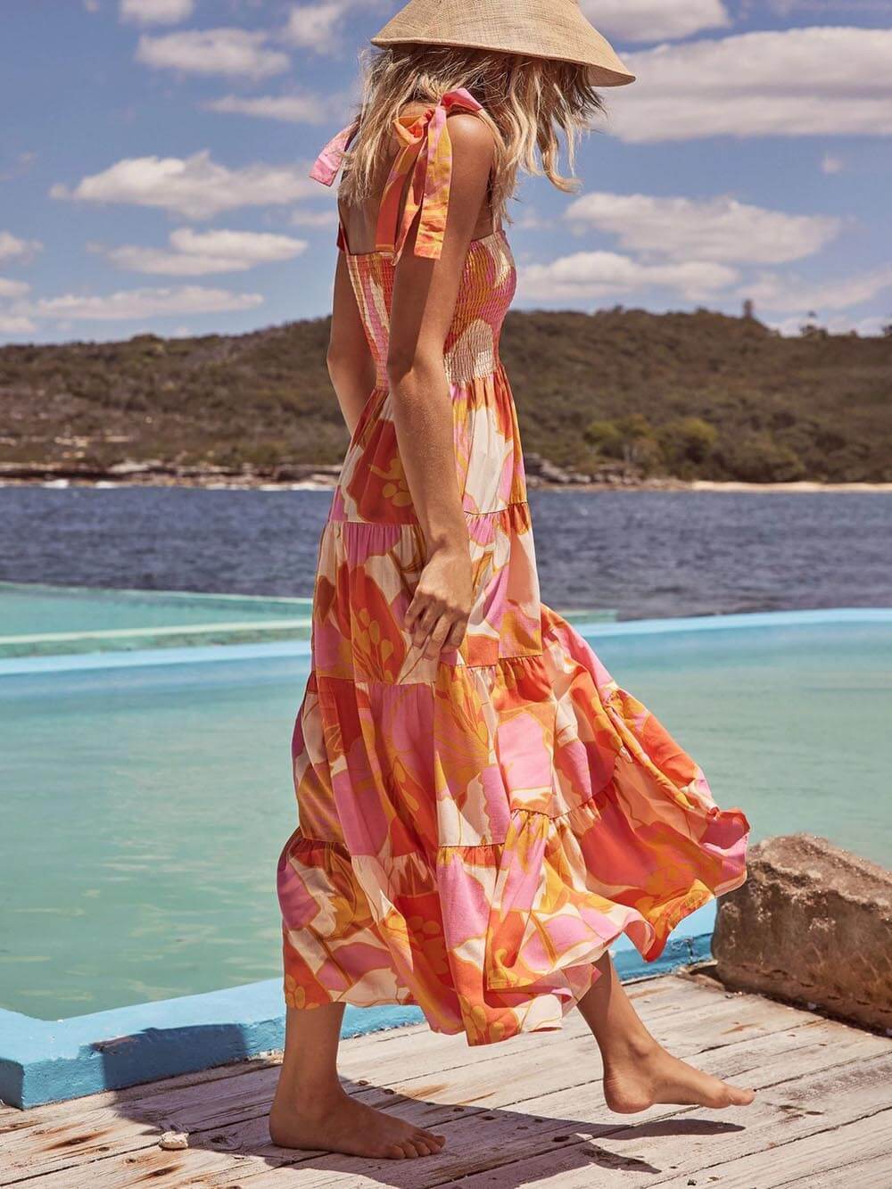 Sea Charm Sleeveless Pleated Print Cami Dress