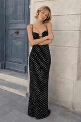 Polka Dot Cami Cutout Slim Maxi Dress