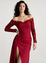 Long Sleeve Sequin Evening Gown Prom Dress