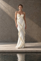 Lace Ruffle Spaghetti Strap Maxi Dress