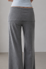 Solid Knit Foldover Waist Flowy Pants