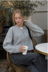 Casual Solid Color Zip-Up Loose Fit Knit Sweater