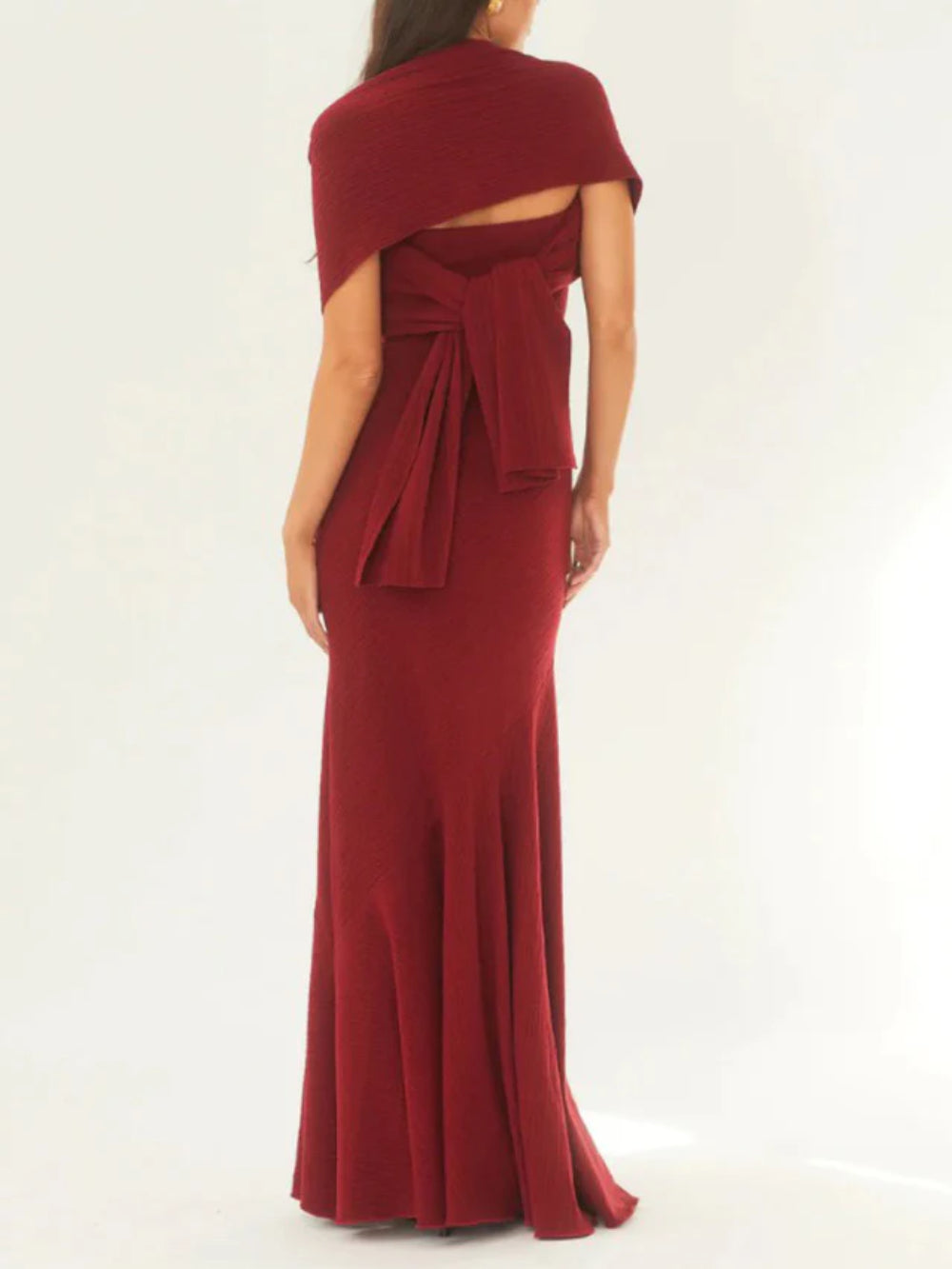Waist-Tied Strapless Cape Dress