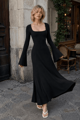 Elegant Fitted Long Sleeve Square Neck A-Line Party Dress