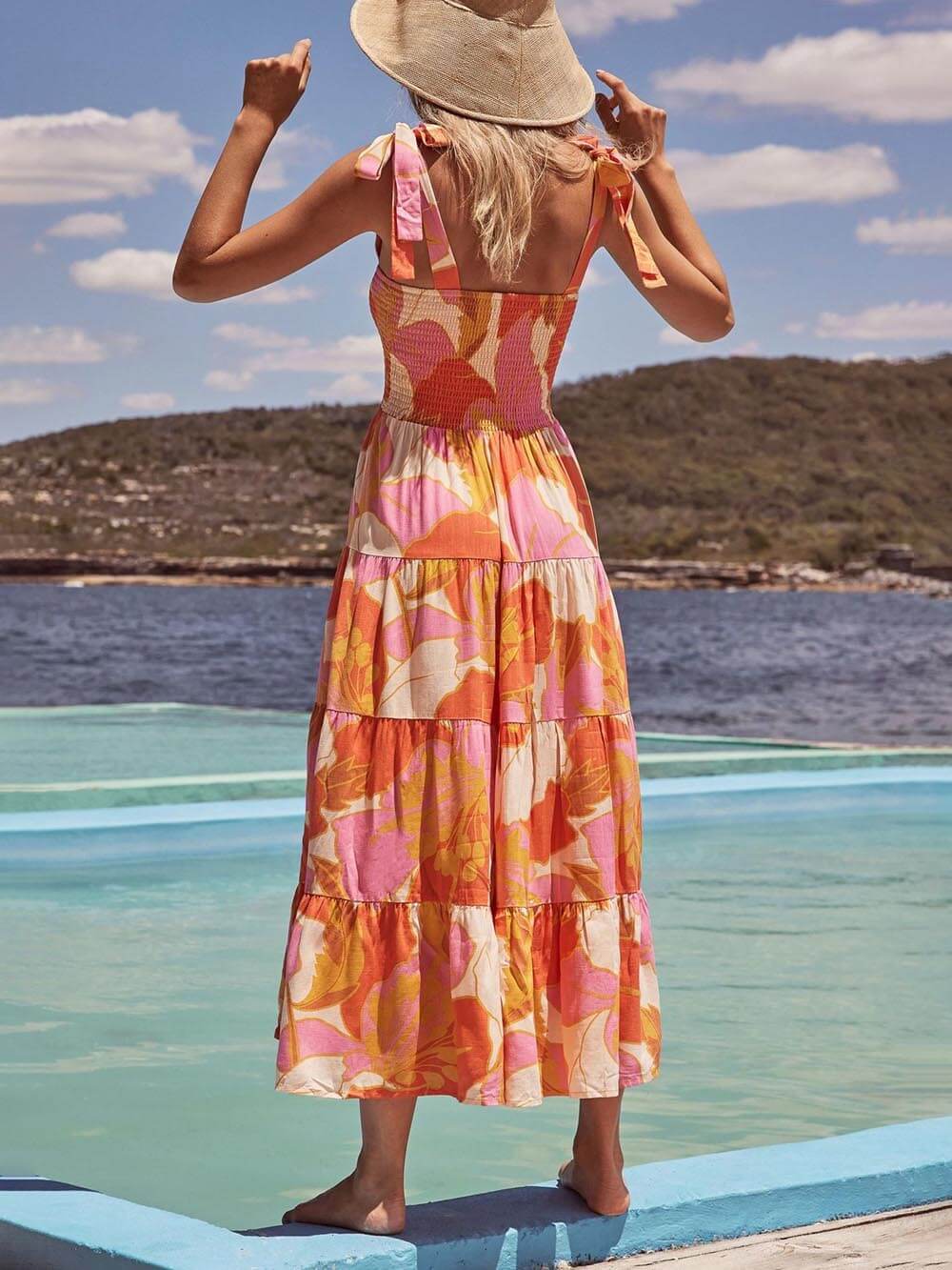 Sea Charm Sleeveless Pleated Print Cami Dress