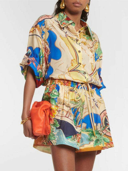 Printed Waist Shorts Set