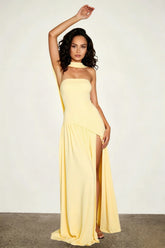 Solid Bustier High Slit Formal Dress
