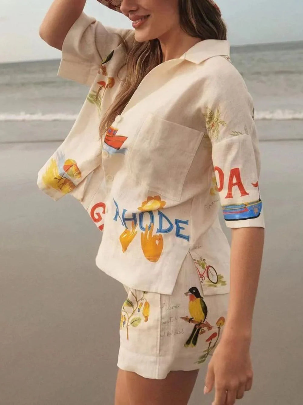 Folk Floral Print Shorts Set