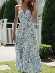 Chiffon V-Neck Sleeveless Flared Maxi Dress