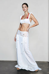 Lace Trim Elastic Waist Two Piece Vacation Set