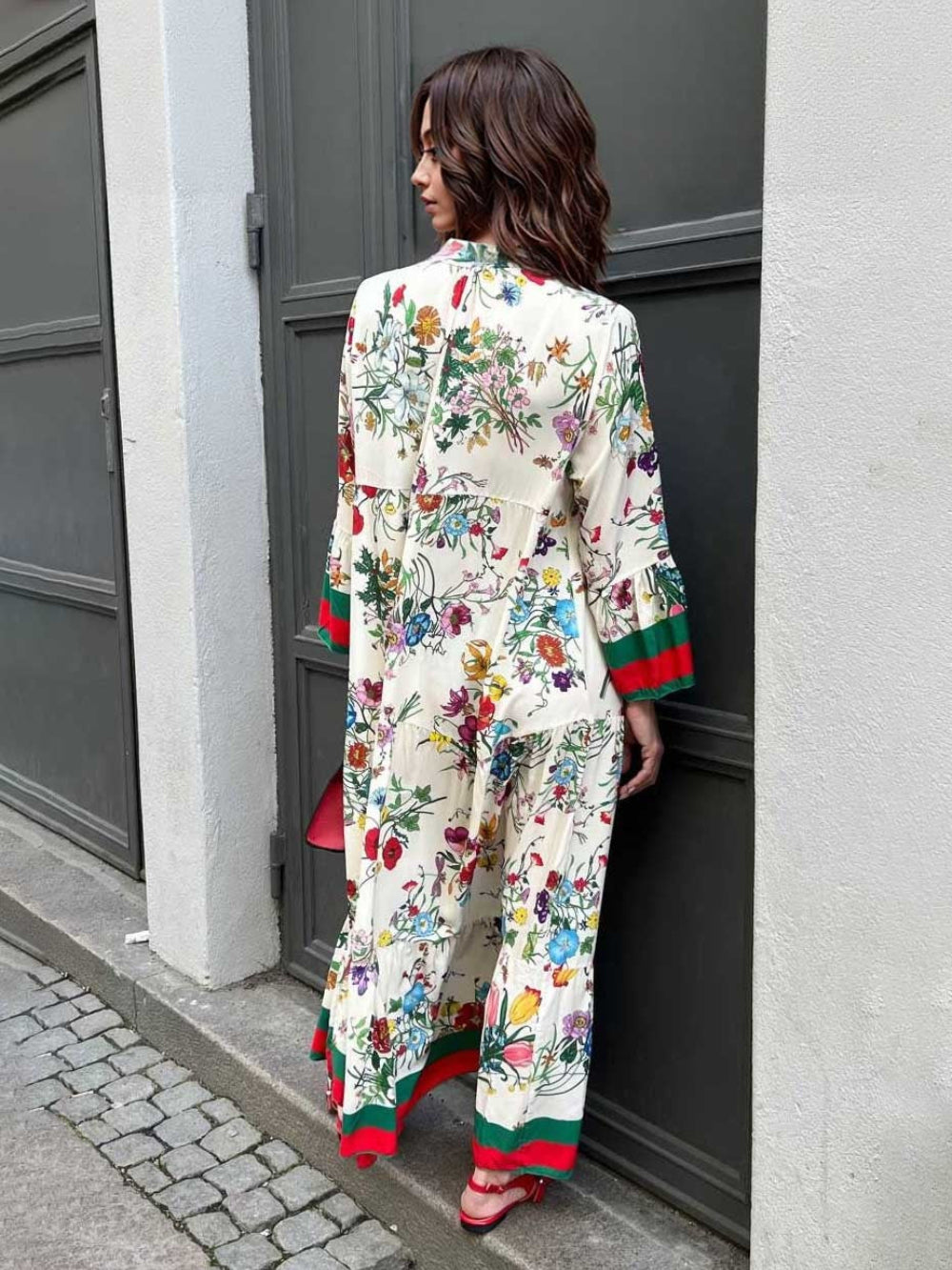 Floral Print Bell Sleeve Maxi Dress