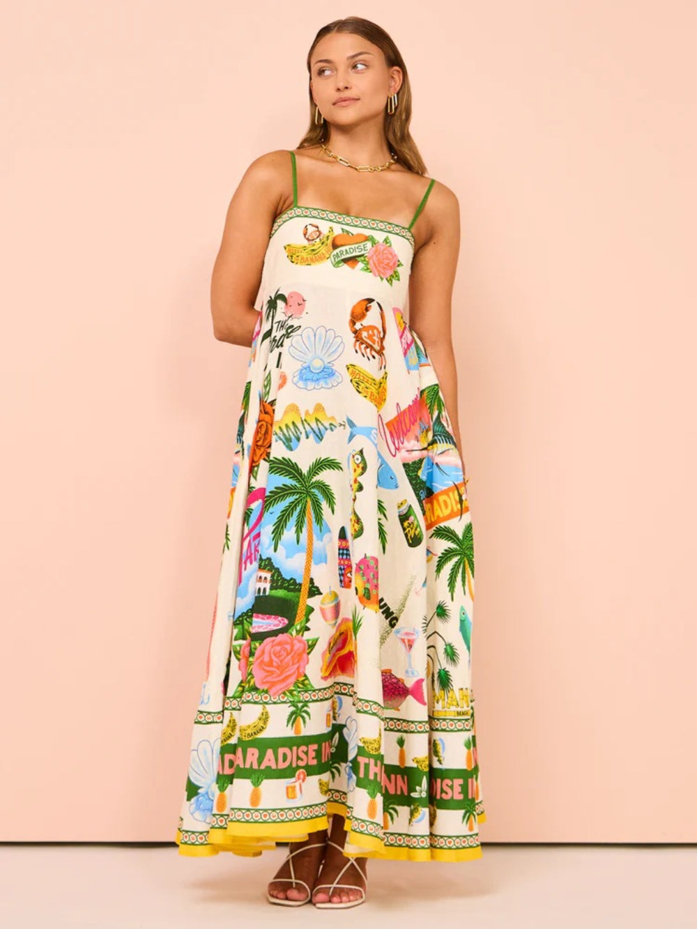 Elegant High-Waist Floral Cami Casual Dress