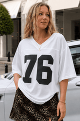 Casual Loose Number Print Off Shoulder Crew T-shirt
