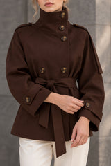 Turtleneck Double Breasted Waist Tie Coat