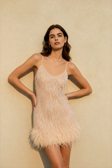 Feather Trim Sequin Cami Party Dress