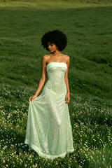 Sexy Elegant Sequin Strapless Fitted Slit Backless Evening Dress