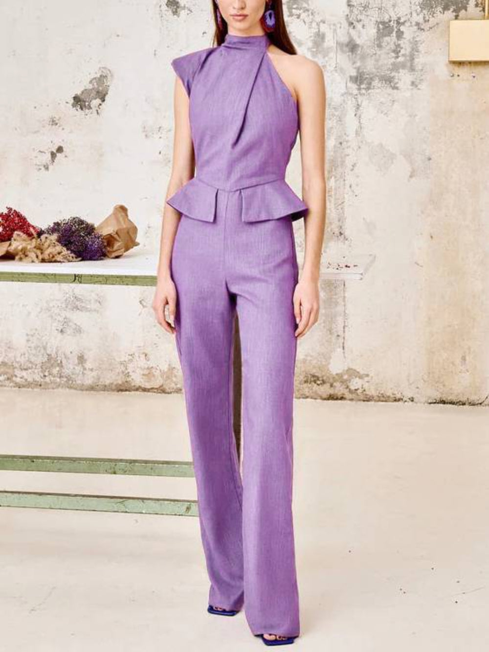 Asymmetrical Elegant Purple Jumpsuit