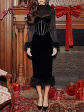 Mesh Patchwork Velvet Detail Corset Dress