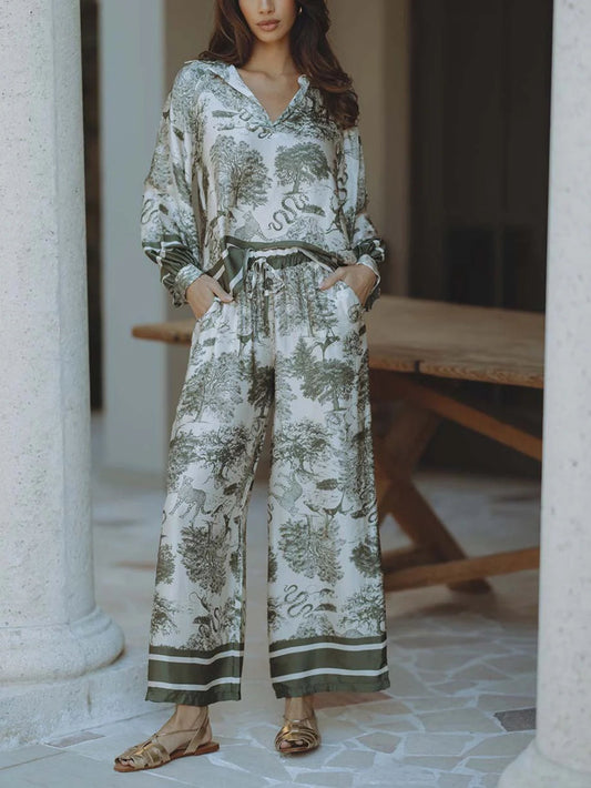 Satin Jungle Floral Print Set