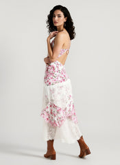 Deep V Ruffle Floral Lace Patchwork Cami Maxi Dress