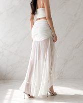 Mesh Panel Ruffle Tie Detail Maxi Skirt