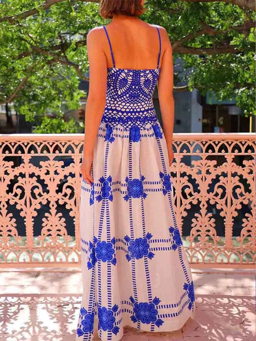 Painted Crochet Floral Print Unique Midi Dress