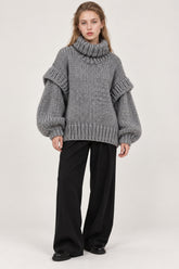 Solid Patchwork Chunky Fluffy Turtleneck Sweater