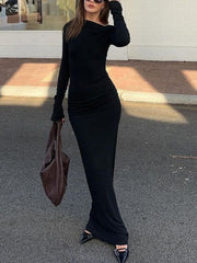 One Shoulder Ruched Bodycon Long Sleeve Dress