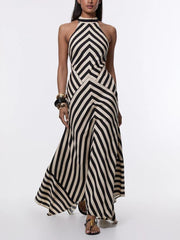Open Back Asymmetric Striped Print Dress