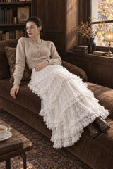 Lace Ruffle Tiered Tulle Maxi Skirt