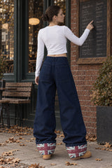 Street Cuffed Print Loose Jeans