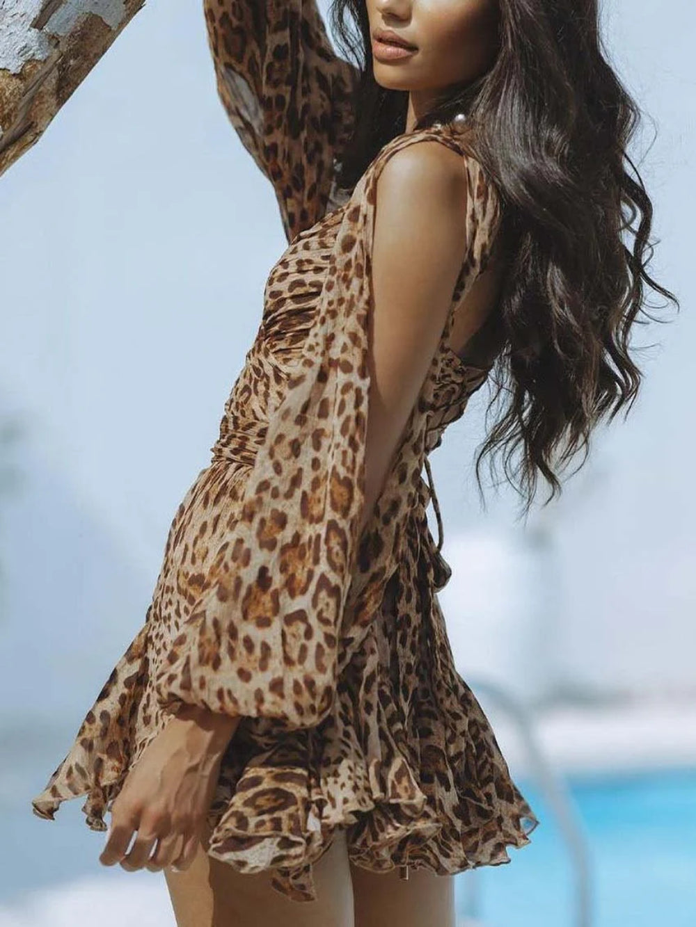 Bold Leopard Print Pleated Mini Dress