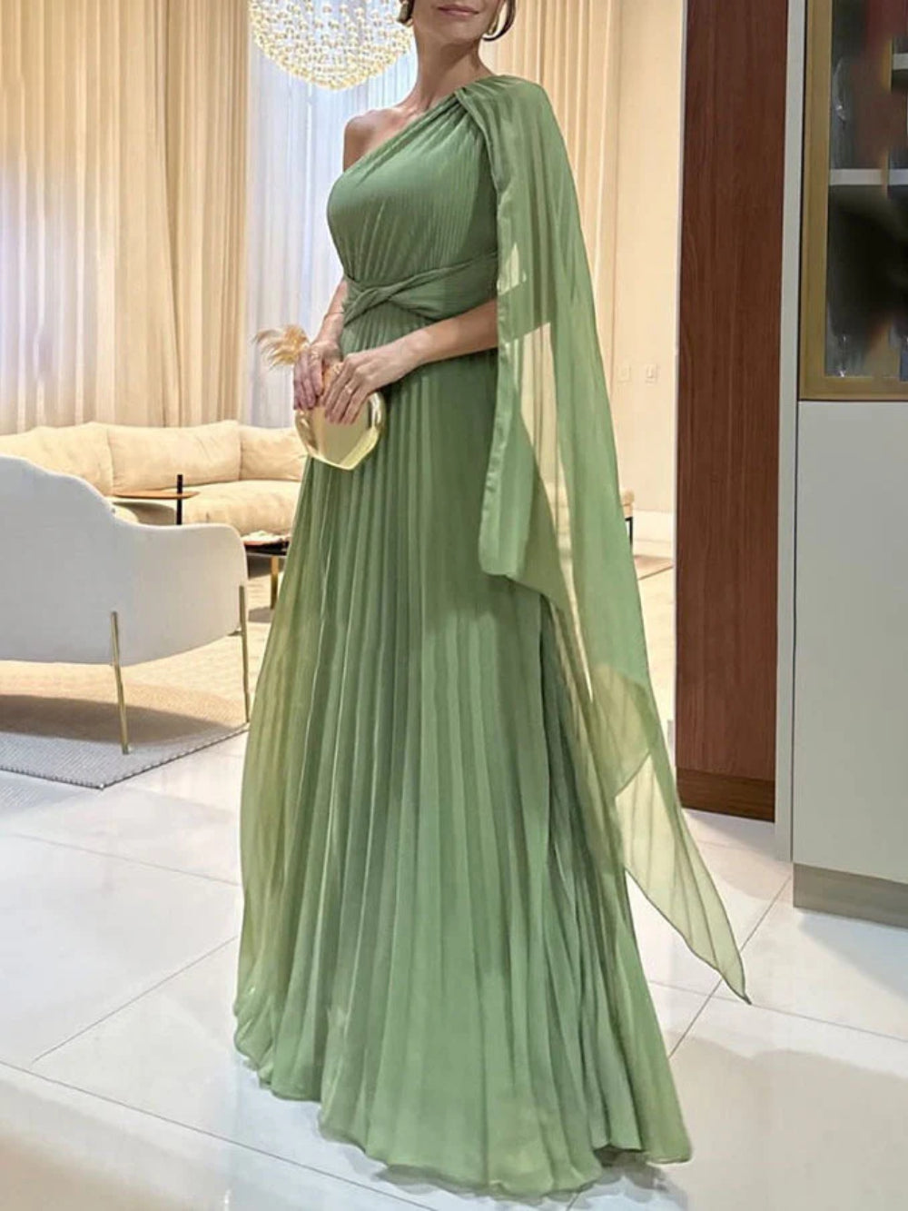 One-Shoulder Elegant Ruched Waist Dress